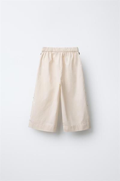 Kız Çocuk Keten Krem Fırfırlı Bluz ve Geniş Paça Pantolon Takım