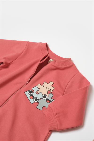 Unisex Bebek Pamuklu  Puzzle Desenli Tulum