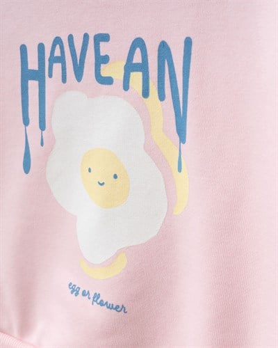 Kız Çocuk Pamuklu Çiçek Baskılı Pembe Sweatshirt ve Desenli Eşofman Takımı