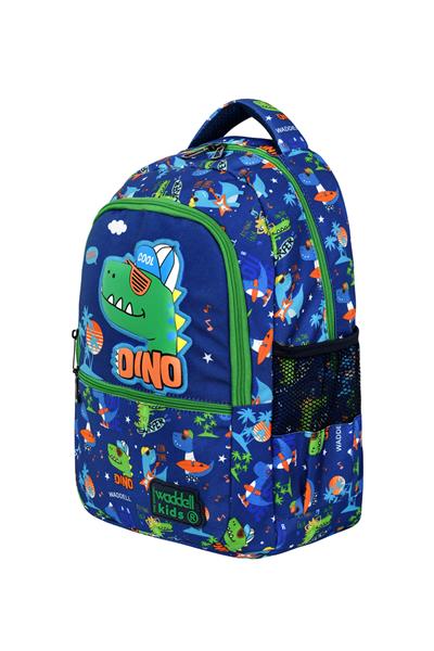 Erkek Çocuk Mavi Dinozor Desenli Okul Çantası ve Beslenme Çantası Seti - Waddell Kids