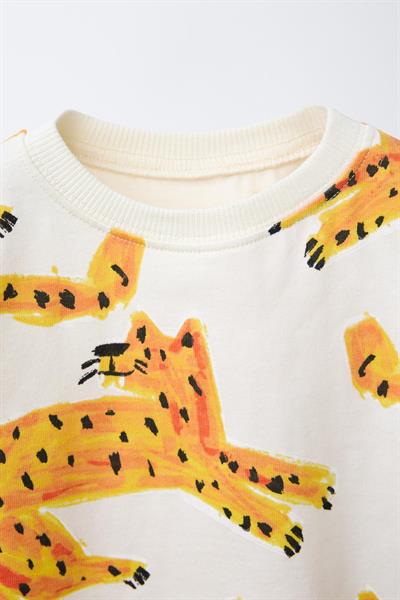 Erkek Çocuk Pamuklu Ekru Aslan Desenli Yazlık Şortlu T-shirt Takım