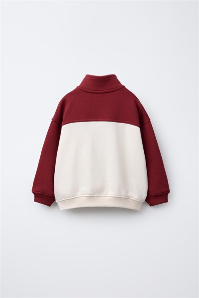 Çocuk Baskılı Bordo Ekru Fermuarlı Sweatshirt ve Eşofman Altı Takımı