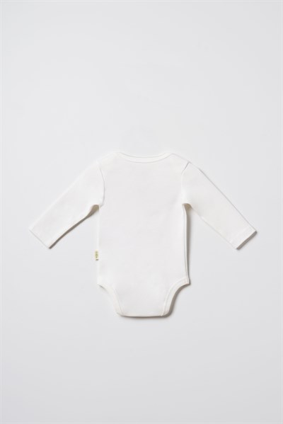 Unisex Bebek Pamuklu Ekru 2li Uzun Kollu Body Seti - Desenli ve Ayıcık Baskılı
