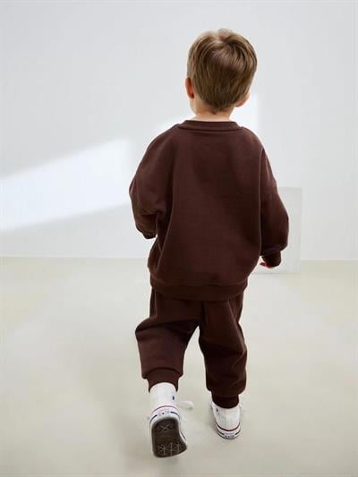 Erkek Çocuk Pamuklu Kahverengi Choco Milk Baskılı Eşofman Takım - Rahat Günlük Stil