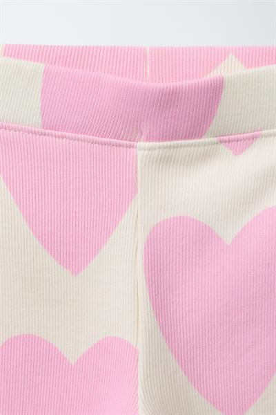 Kız Çocuk Pamuklu Ekru Pembe Kalp Desenli Sweatshirt ve Tayt Takım - Love