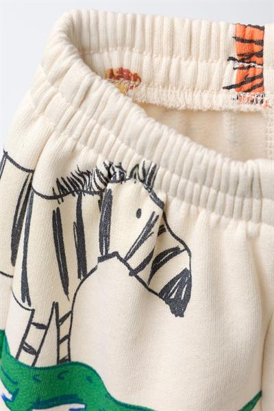 Unisex Çocuk Pamuklu Krem Safari Hayvan Desenli Sweatshirt ve Jogger Eşofman Takım