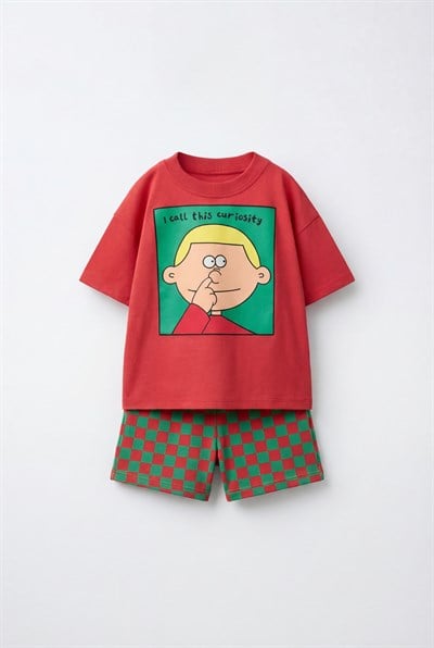 Çocuk Pamuklu Kırmızı Karakter Baskılı T-Shirt Şort Takım