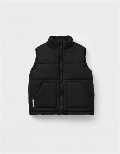 Unisex Çocuk Pamuklu Siyah Şişme Yelek - Fermuarlı Cepli Kapitone Model