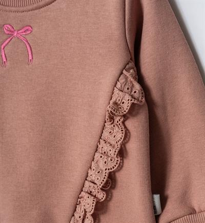 Kız Çocuk Pamuklu Pudra Dantel ve Fiyonk Detaylı Eşofman Takımı - Yumuşak Kumaşlı İki Parça Set