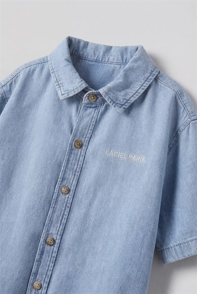 Erkek Çocuk Oversize Denim Mavi Gömlek Şort Takım - Yazlık İkili Takım