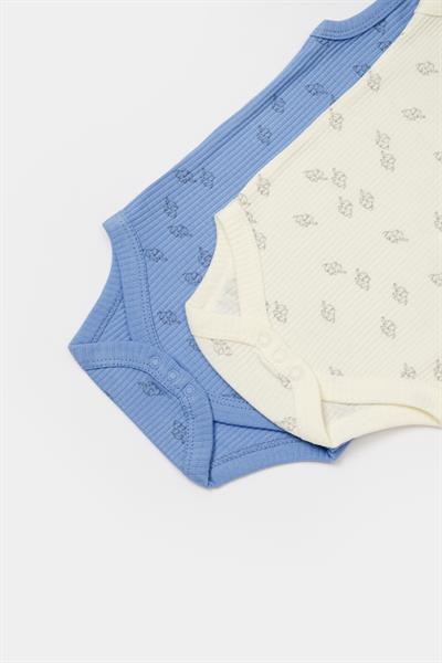 Erkek Bebek Pamuklu Mavi-Beyaz Fil Desenli Atlet Body Seti