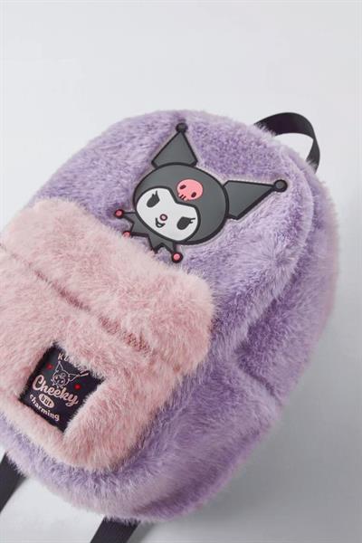   Kuromi Çocuk Pamuklu Dokulu Mor Peluş Sırt Çantası - Fermuarlı Cepli