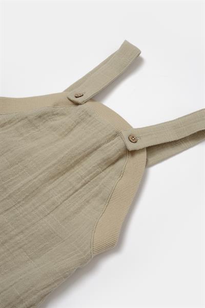 Unisex Bebek Pamuklu Haki Müslin Tulumlu Takım - Uzun Kollu İç Bodyli