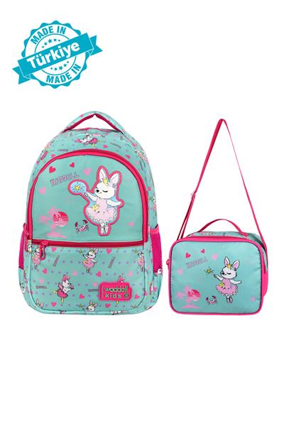 Erkek Çocuk Mavi Yeşil Müzik Temalı Dinozor Okul Çantası ve Beslenme Çantası Seti - Waddell Boys