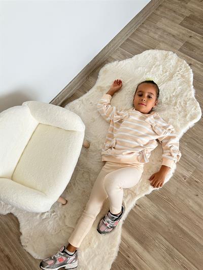 Kız Çocuk Pamuklu Sarı Çizgili Fiyonk Detaylı Sweatshirt ve Ribana Tayt Takım