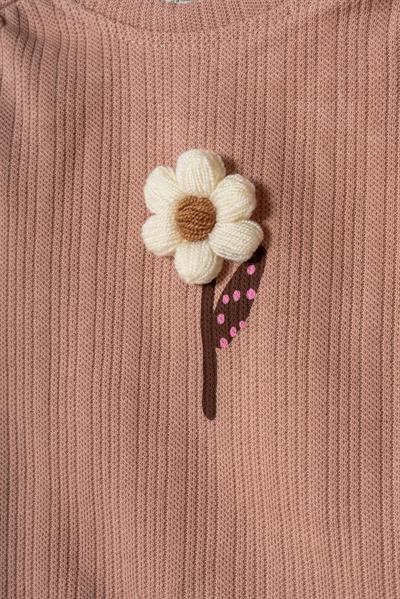 Kız Çocuk Pamuklu Pembe Çiçek Desenli İkili Takım - Sweatshirt ve Tayt