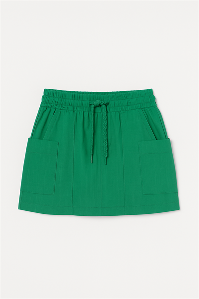 Kız Çocuk Pamuklu Yeşil Cepli Bağcıklı Etek - Rahat Yazlık Model