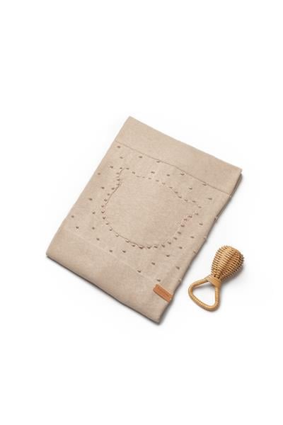  Pamuklu Bebek Triko Battaniye - Bej Ayı Silüetli, Yumuşak Örgü Yapı