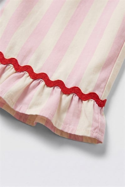 Kız Çocuk Pembe Çizgili Fırfır Paça Pantolon