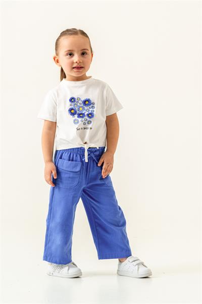 Kız Çocuk Çiçek Baskılı Tişört ve Pembe Kete