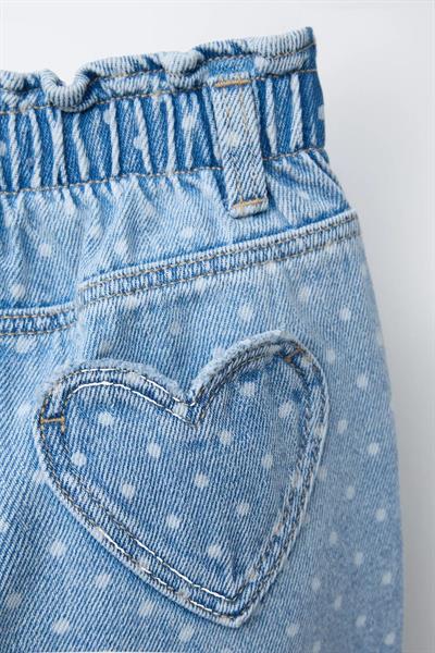 Kız Çocuk Pamuklu Mavi Puantiye Desenli Denim Pantolon – Lastik Belli, Rahat Kesim