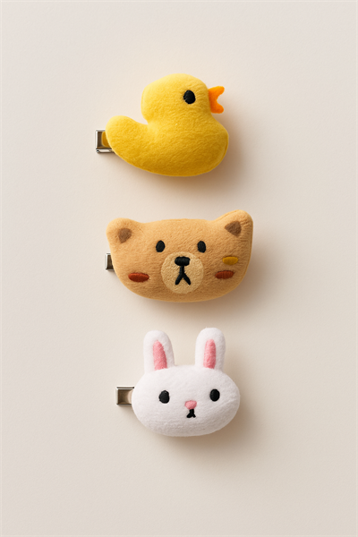 Kız Çocuk Pelüş Hayvan Figürlü 3lü Toka Seti – Tavşan, Ayıcık ve Civciv