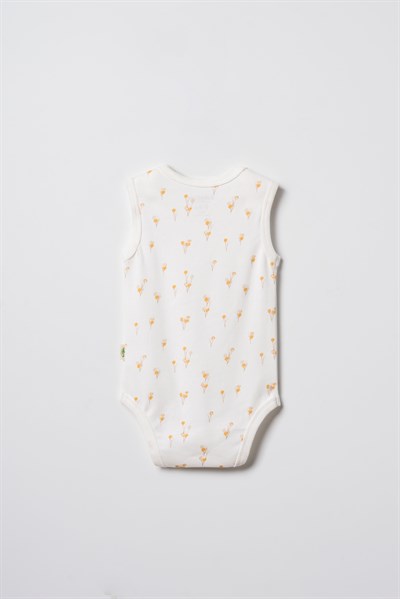 Unisex Bebek Pamuklu Ekru 2li Kolsuz Body Seti - Desenli ve Ayıcık Baskılı