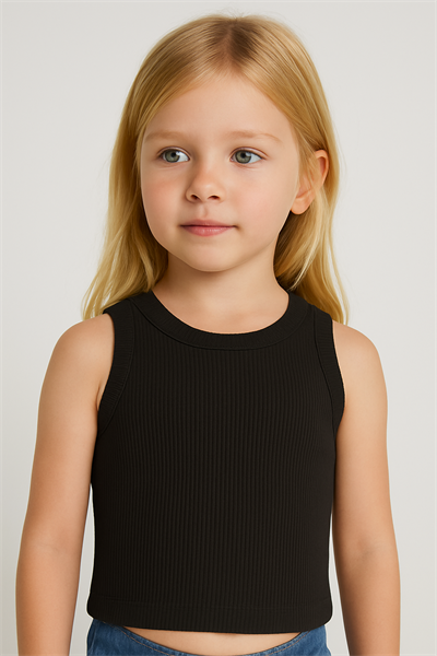 Kız Çocuk Pamuklu  Ribana Kolsuz Crop T-shirt