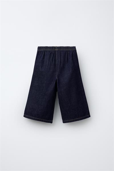 Kız Çocuk Pamuklu Lacivert Denim Bol Paça Takım - Cepli Üst