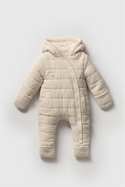 Unisex Bebek Krem Kapitone Kapüşonlu Tulum – Fermuarlı, Cepli ve Dolgulu Model