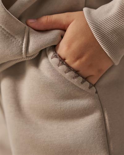 Kız Çocuk Pamuklu Bej Kapüşonlu Sweatshirt Eşofman Alt-Üst Takım - Rahat Günlük Giyim