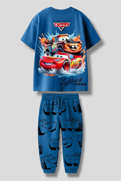 Erkek Çocuk Pamuklu Antrasit Cars Temalı Takım - Lightning Baskılı Eşofman Altı