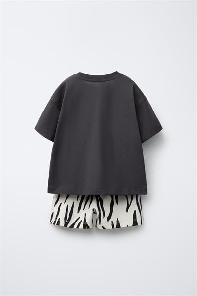 Erkek Çocuk Pamuklu Siyah Zebra Baskılı T-shirt ve Şort Takım - Eğlenceli Yazlık