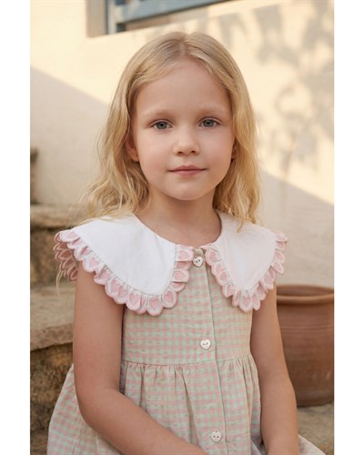 Kız Çocuk Pamuklu Pötikare Yakalı Elbise