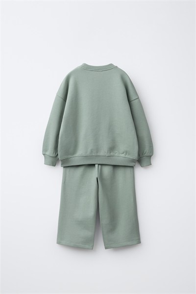 Çocuk Pamuklu Yeşili Sweatshirt ve Bol Paça Eşofman Takımı