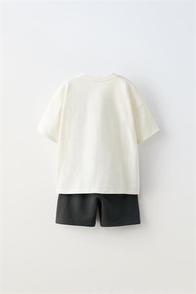 Erkek Çocuk Pamuklu Krem Lightning McQueen Baskılı T-shirt ve Siyah Şort Takım