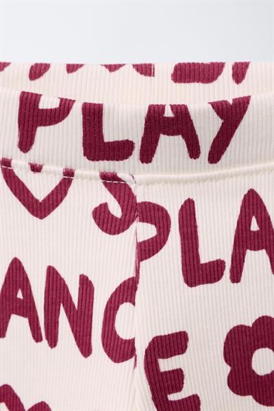 Kız Çocuk Pamuklu Ekru Bordo Yazı Baskılı Sweatshirt ve Tayt Takım - Love Smile Dance