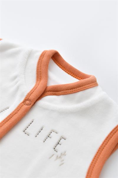 Unisex Bebek Organik Kadife Pamuklu Kaplumbağa Desenli Alt-Üst Takım - Body Yelek Pantolon