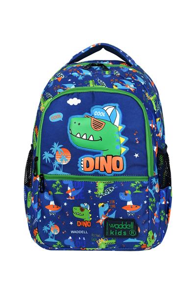 Erkek Çocuk Mavi Dinozor Desenli Okul Çantası ve Beslenme Çantası Seti - Waddell Kids