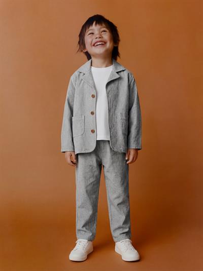 Erkek Çocuk Pamuklu Gri Klasik Ceket Takım - Blazer Ceket & Pantolon + 3lü T-Shirt Set