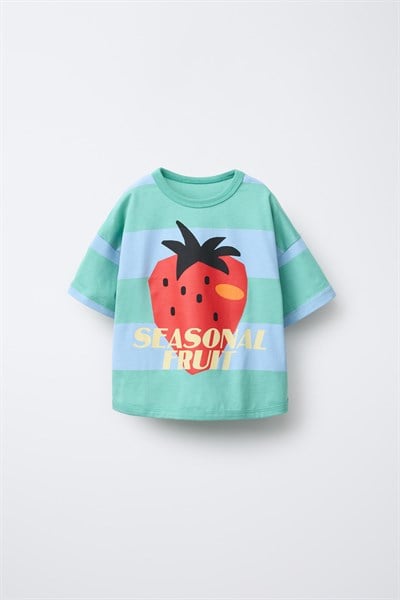 Kız Çocuk Pamuklu Çilek Baskılı T-shirt Eşofman Takım