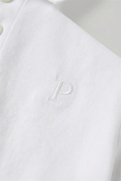 Unisex Çocuk Pamuklu Beyaz Polo Yaka Tişört - Düğme Detaylı