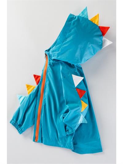 Erkek Çocuk Mavi Dinozor Desenli Kapüşonlu Yağmurluk Mont
