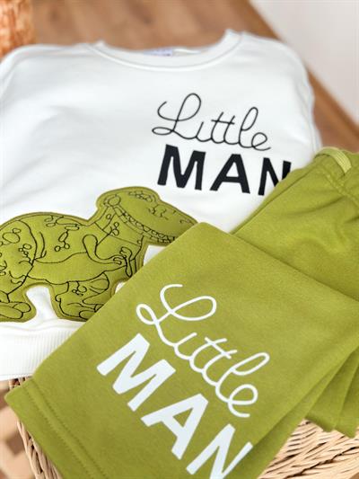 Erkek Çocuk Pamuklu Yeşil Little Man Dinazor Baskılı Eşofman Takımı - Rahat Kalıp Model