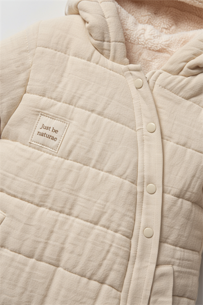 Unisex Bebek Organik Pamuklu Ekru Kapitone Kışlık Tulum - Kapüşonlu