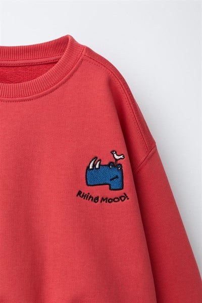 Çocuk Nakış Detaylı Bisiklet Yaka Sweatshirt