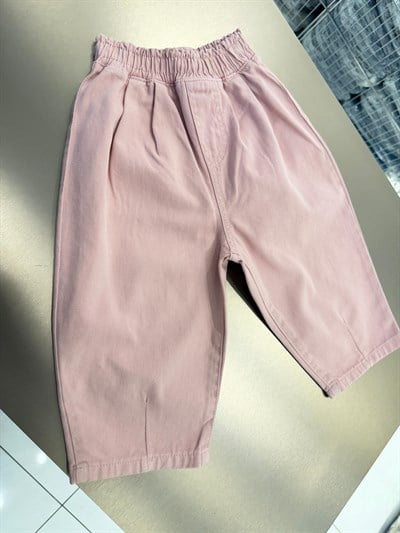 Kız Çocuk Pamuklu Pembe Lastikli Bel Geniş Paça Pantolon