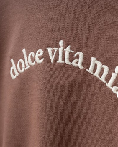 Çocuk Pamuklu Kahverengi Yazı Detaylı Sweatshirt ve Çizgili Eşofman Takımı