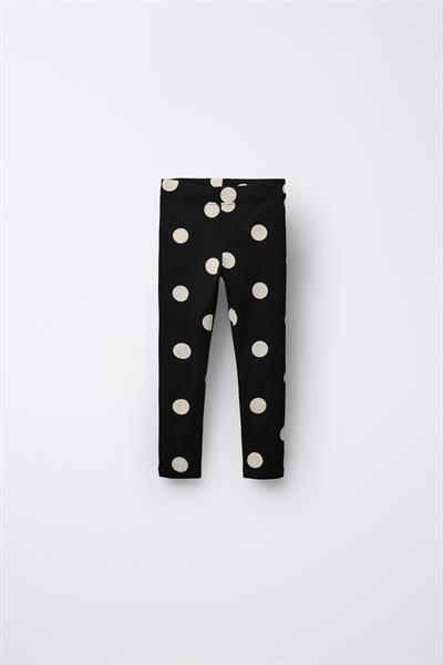 Kız Çocuk Pamuklu Siyah Puantiye Desenli Sweatshirt Tayt Alt-Üst Takım