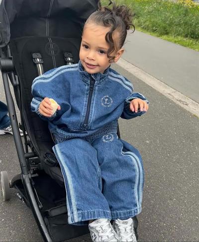 Unisex Çocuk Pamuklu Mavi Jean Sweatshirt ve Pantolon Takım - Yan Şeritli